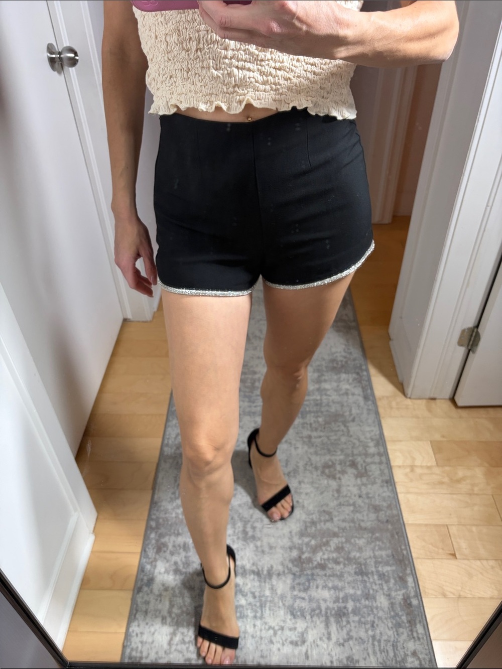 Dynamite Black High-Waist Shorts with Silver Trim